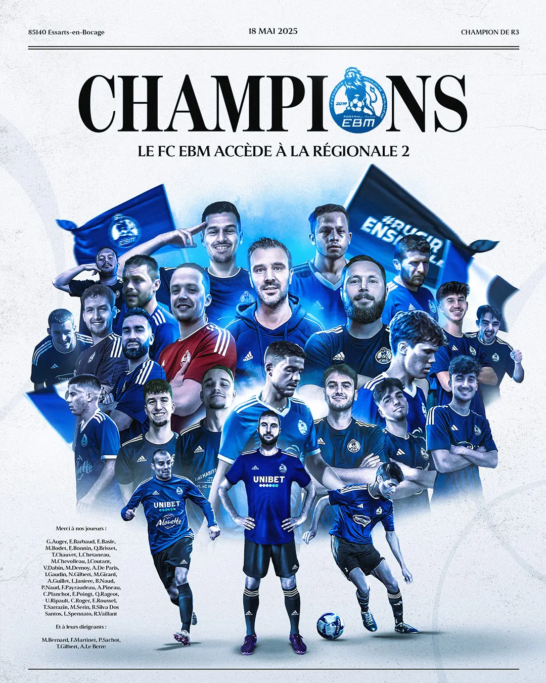 Image célébrant le titre de Champion de R3 du FC EBM